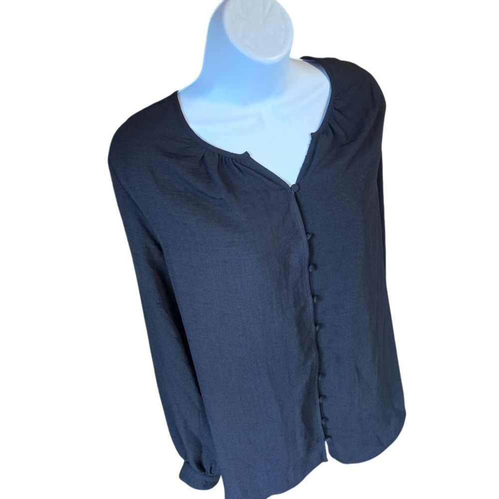 Nine West Blouse Womens XL Black Button Down Dark Academia Minimalist Whimsigoth - Picture 2 of 11